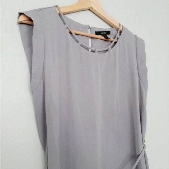FOREVER 21 Satin Flowy Neutral Light Gray Shirt Mini Dress Sz S - Picture 6 of 12